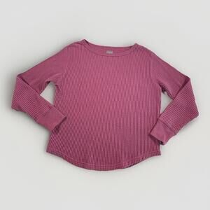 GAP Shirt Womens S Purple Waffle Knit Thermal Long Sleeve Crewneck Curved Hem(28
